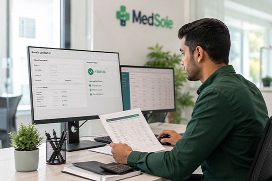 Medical team reviewing benefit verification information